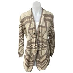 Lucky Brand Beige Terry Geometric Long Sleeve Open Cardigan Sweater Top Size M